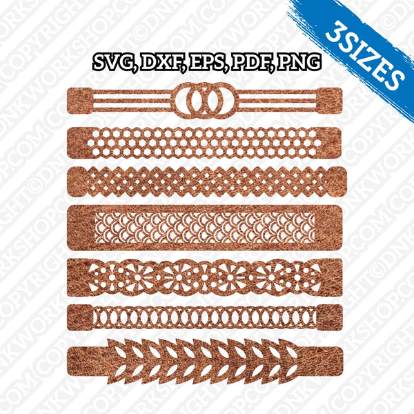 7 Styles Leather Bracelet Template SVG Cricut Laser Cut File Clipart Png Eps Dxf RT03