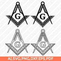 4 Styles Masonic Freemason Freemasonry Masonry Masons SVG Silhouette Cameo Cricut Cutting File Clipart Png Dxf Eps