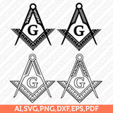 4 Styles Masonic Freemason Freemasonry Masonry Masons SVG Silhouette Cameo Cricut Cutting File Clipart Png Dxf Eps