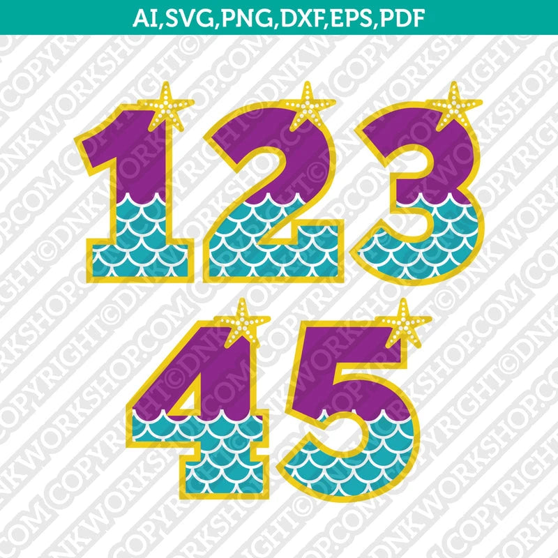 Mermaid Numbers SVG Cut File Vector Sticker Decal Dxf PNG Eps – DNKWorkshop