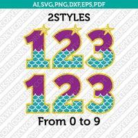 Mermaid Numbers SVG Cut File Cricut Vector Sticker Decal Silhouette Cameo Dxf PNG Eps