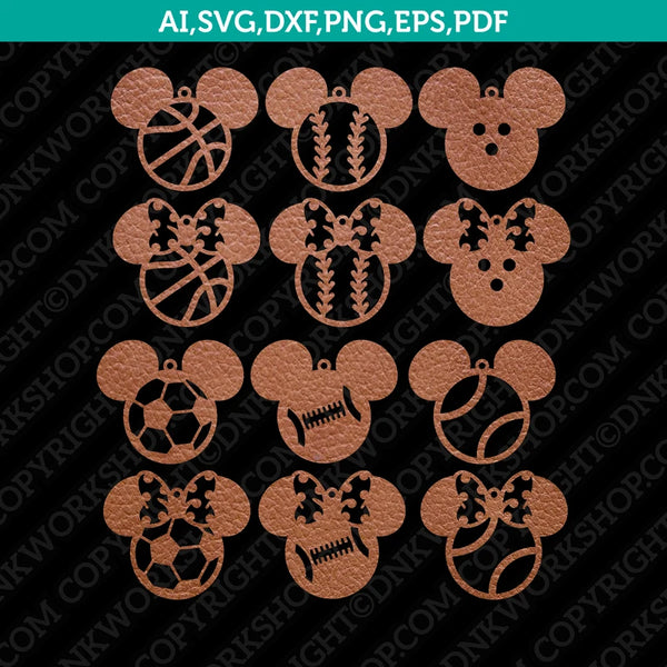 Mickey Sport Earring SVG Svg Silhouette Cameo Vector Cricut Laser Cut File Clipart Png Eps Dxf