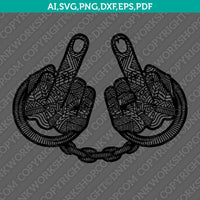 Middle Finger Hands in Handcuffs Fuck You Zentangle Mandala Ornament SVG Cut File Cricut Vector Sticker Decal Silhouette Cameo Dxf PNG Eps