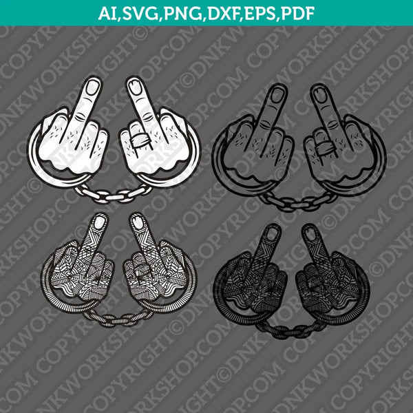 Middle Finger Hands in Handcuffs Fuck You Zentangle Mandala Ornament SVG Cut File Cricut Vector Sticker Decal Silhouette Cameo Dxf PNG Eps