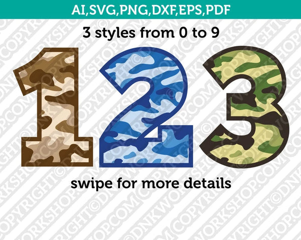 Military Army Marine Seal Air Force Hunting Camouflage Camo Numbers SVG Vector Cricut Cut File