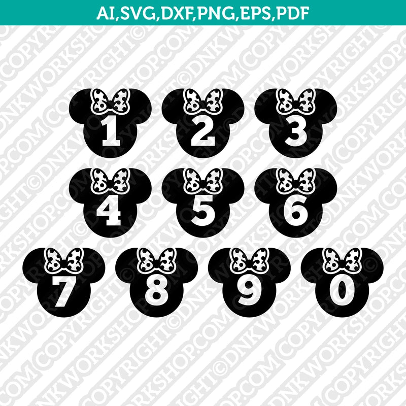 Minnie Mouse Numbers 4 Designs SVG Cut File Cricut Clipart Png Eps ...