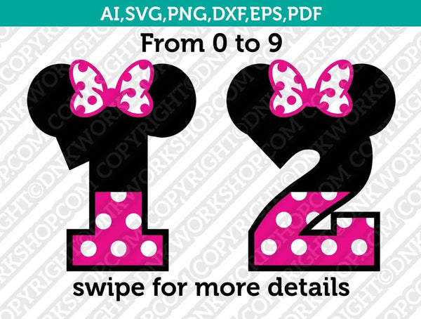 Minnie Numbers Birthday Party SVG Vector Cricut Cut File Clipart Png Eps Dxf