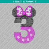 Minnie Mouse Third 3rd Birthday Embroidery Design - 6 Sizes - INSTANT DOWNLOAD