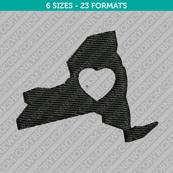 New York State Map Heart Machine Embroidery Design - 6 Sizes - INSTANT DOWNLOAD