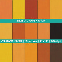 Digital Papers | Digital Scrapbooking Orange Linen Textured Paper Instant Download