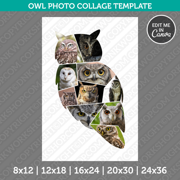 Owl Photo Collage Template Canva PDF