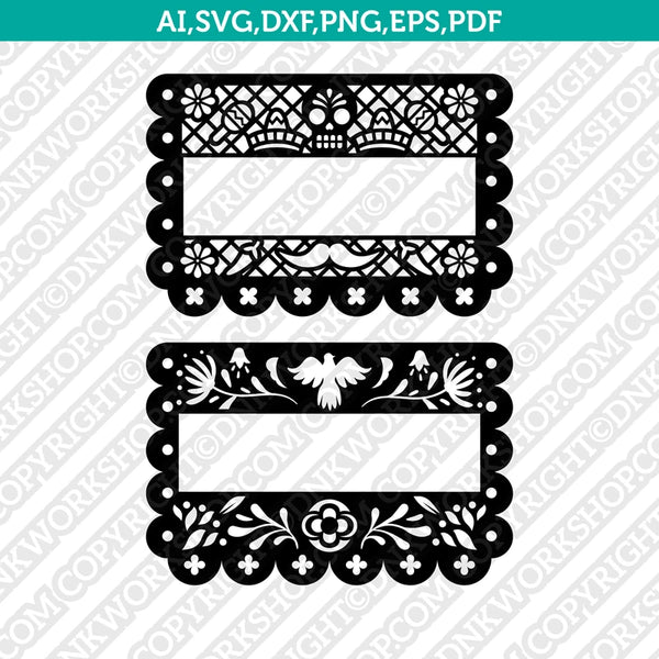 Papel Picado Digital SVG Birthday Decoration Disney Coco Banner Mexican Fiesta Bunting Vector Cricut Laser CutFile Clipart Png Eps Dxf