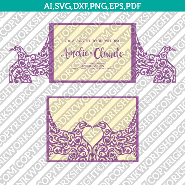Peacock Bird Gate Fold Wedding Invitation Template Quinceanera Christening Cutting File Silhouette Cameo Cricut SVG Clipart Png Eps Dxf Laser Cut File