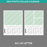 2024 Photo Collage Calendar Printable PDF | A4 & US Letter - Sunday Monday
