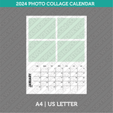 Calendar Photo Collage 2024 Printable PDF | A4 & US Letter - Sunday Monday