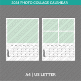 Calendar Photo Collage 2024 Printable PDF | A4 & US Letter - Sunday Monday