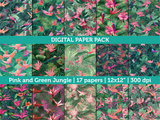 Digital Papers | Digital Scrapbooking Pink And Green Jungle Paper Instant Download