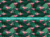 Digital Papers | Digital Scrapbooking Pink And Green Jungle Paper Instant Download