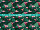 Digital Papers | Digital Scrapbooking Pink And Green Jungle Paper Instant Download