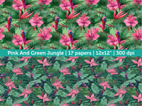 Digital Papers | Digital Scrapbooking Pink And Green Jungle Paper Instant Download