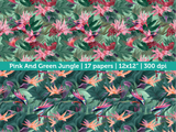 Digital Papers | Digital Scrapbooking Pink And Green Jungle Paper Instant Download