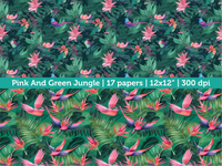 Digital Papers | Digital Scrapbooking Pink And Green Jungle Paper Instant Download