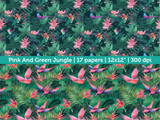 Digital Papers | Digital Scrapbooking Pink And Green Jungle Paper Instant Download