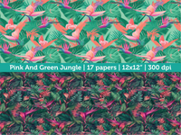 Digital Papers | Digital Scrapbooking Pink And Green Jungle Paper Instant Download