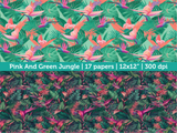 Digital Papers | Digital Scrapbooking Pink And Green Jungle Paper Instant Download