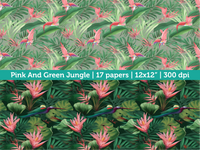 Digital Papers | Digital Scrapbooking Pink And Green Jungle Paper Instant Download