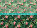 Digital Papers | Digital Scrapbooking Pink And Green Jungle Paper Instant Download