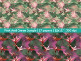 Digital Papers | Digital Scrapbooking Pink And Green Jungle Paper Instant Download