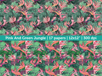 Digital Papers | Digital Scrapbooking Pink And Green Jungle Paper Instant Download