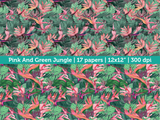 Digital Papers | Digital Scrapbooking Pink And Green Jungle Paper Instant Download