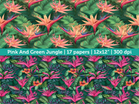 Digital Papers | Digital Scrapbooking Pink And Green Jungle Paper Instant Download