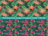 Digital Papers | Digital Scrapbooking Pink And Green Jungle Paper Instant Download