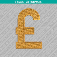 Pound Sterling Symbol Currency Sign Embroidery Design - 5 Sizes