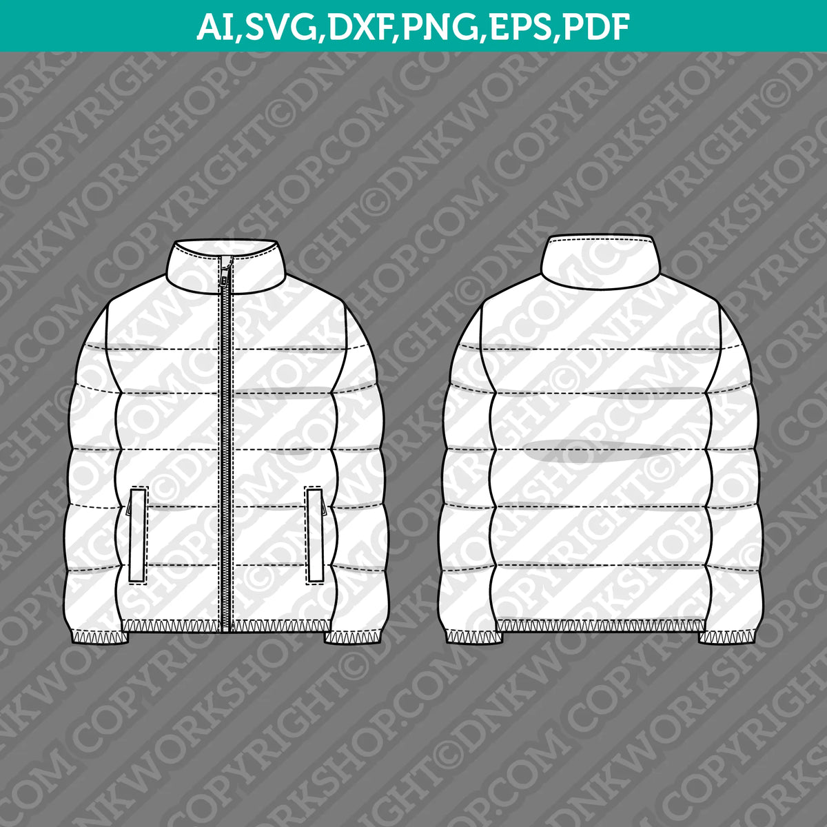 Puffer Jacket SVG CAD Technical Flat Sketch Fashion PDF Eps Cut File V ...