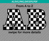 Racing Checkered Flag Letters Fonts Alphabet Birthday Party SVG Vector Silhouette Cameo Cricut Cut File Clipart Png Dxf Eps