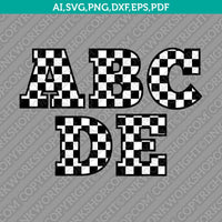 Racing Checkered Flag Letters Fonts Alphabet Birthday Party SVG Vector Silhouette Cameo Cricut Cut File Clipart Png Dxf Eps