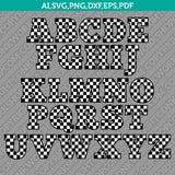 Racing Checkered Flag Letters Fonts Alphabet Birthday Party SVG Vector Silhouette Cameo Cricut Cut File Clipart Png Dxf Eps