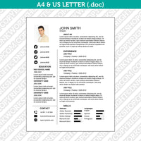 Resume Editable Invoice Template Word Printable Receipt Digital Order Form | A4 & US Letter.