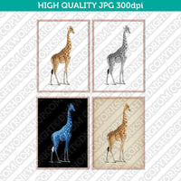 Retro Classic Vintage  Printable Wall Art Watercolor Painting Animal Giraffe