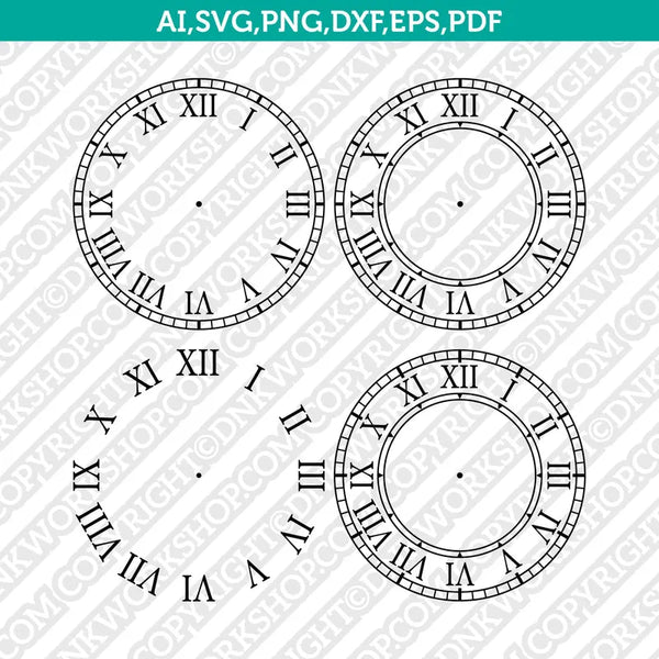 Roman Numeral Vintage Clock Face Template Cricut Silhouette Svg Vector Clip Art Design Eps Png Dxf Cut File Stencil
