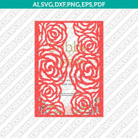 Rose Floral Flower Gate Fold Wedding Invitation  Leaves Leaf Template Quinceanera Christening Silhouette Cameo Cricut SVG Clipart Png Eps Dxf Laser CutFile