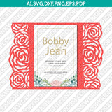 Rose Floral Flower Gate Fold Wedding Invitation  Leaves Leaf Template Quinceanera Christening Silhouette Cameo Cricut SVG Clipart Png Eps Dxf Laser CutFile
