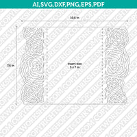 Rose Floral Flower Gate Fold Wedding Invitation  Leaves Leaf Template Quinceanera Christening Silhouette Cameo Cricut SVG Clipart Png Eps Dxf Laser CutFile