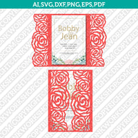 Rose Floral Flower Gate Fold Wedding Invitation  Leaves Leaf Template Quinceanera Christening Silhouette Cameo Cricut SVG Clipart Png Eps Dxf Laser CutFile