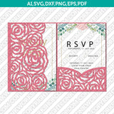 Rose Leaves Leaf Floral Flower Wedding Invitation Pocket Template Envelope Quinceanera SVG Laser Cut File Cricut Silhouette Cameo Eps Dxf Vector