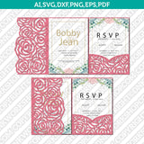 Rose Leaves Leaf Floral Flower Wedding Invitation Pocket Template Envelope Quinceanera SVG Laser Cut File Cricut Silhouette Cameo Eps Dxf Vector